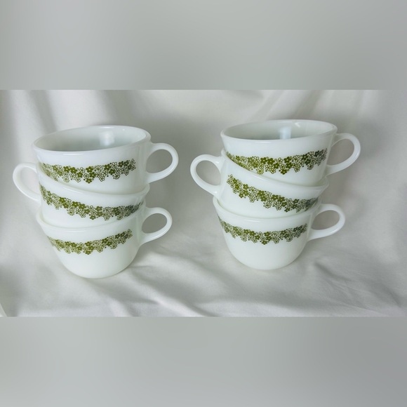 Pyrex Other - Vintage Pyrex Crazy Daisy Spring Blossom Green Milk Glass Cups Set of 6!